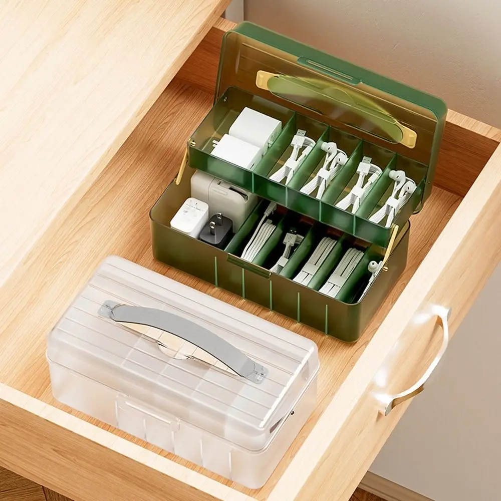 

PP Double Layer Cable Storage Box Large Capacity Dustproof Cable Collect Box Reusable with 11 Compartments