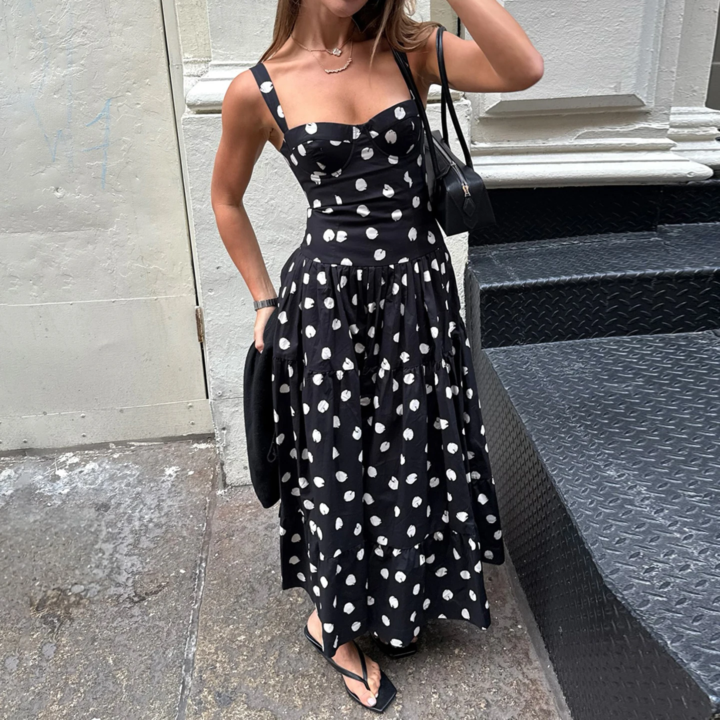 

Holiday Polka Dot A-Line Dress Slim-Fitting Slash Neck Sleeveless Maxi Dresses For Women 2025 Summer Elegant Fashion Streetwear