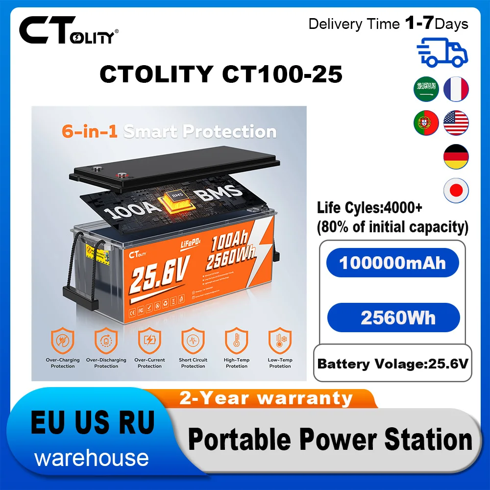 

CTOLITY CT100-25 2056Wh 100000mAh Portable Mobile Power Station Solar Generator Lifepo4 Battery Energy Storage For RVs Homes