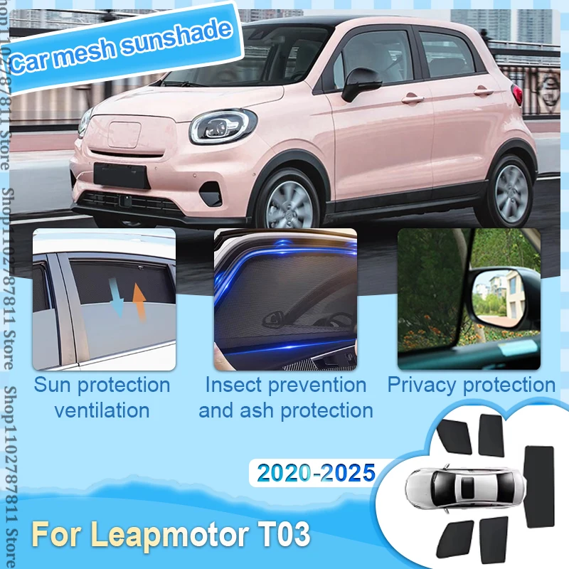 

For Leapmotor T03 2020 2021 2022 2023 2024 2025 Magnetic Car Sunshade Front Windshield Curtain Side Window Shade Mesh Accessory