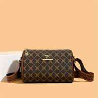 Women's Vintage Geometric Shoulder Bag - PU Leather Handbag with Kangaroo Logo & Zipper for Daily Essentials Crossbody Bag