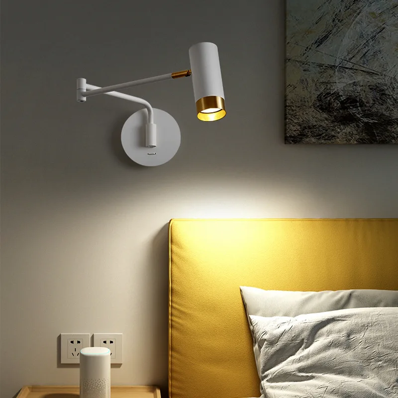 Touch Switch LED Wall Lamp Modern Adjustable Swing Long Arm Reading Light  Foldable Bedroom Bedside Wall Lamp Indoor Lighting