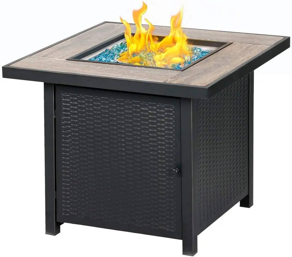 Propane Gas Fire Pit Table, 30 inch 50,000 BTU Square Gas Firepits with Fire Glass for Outside