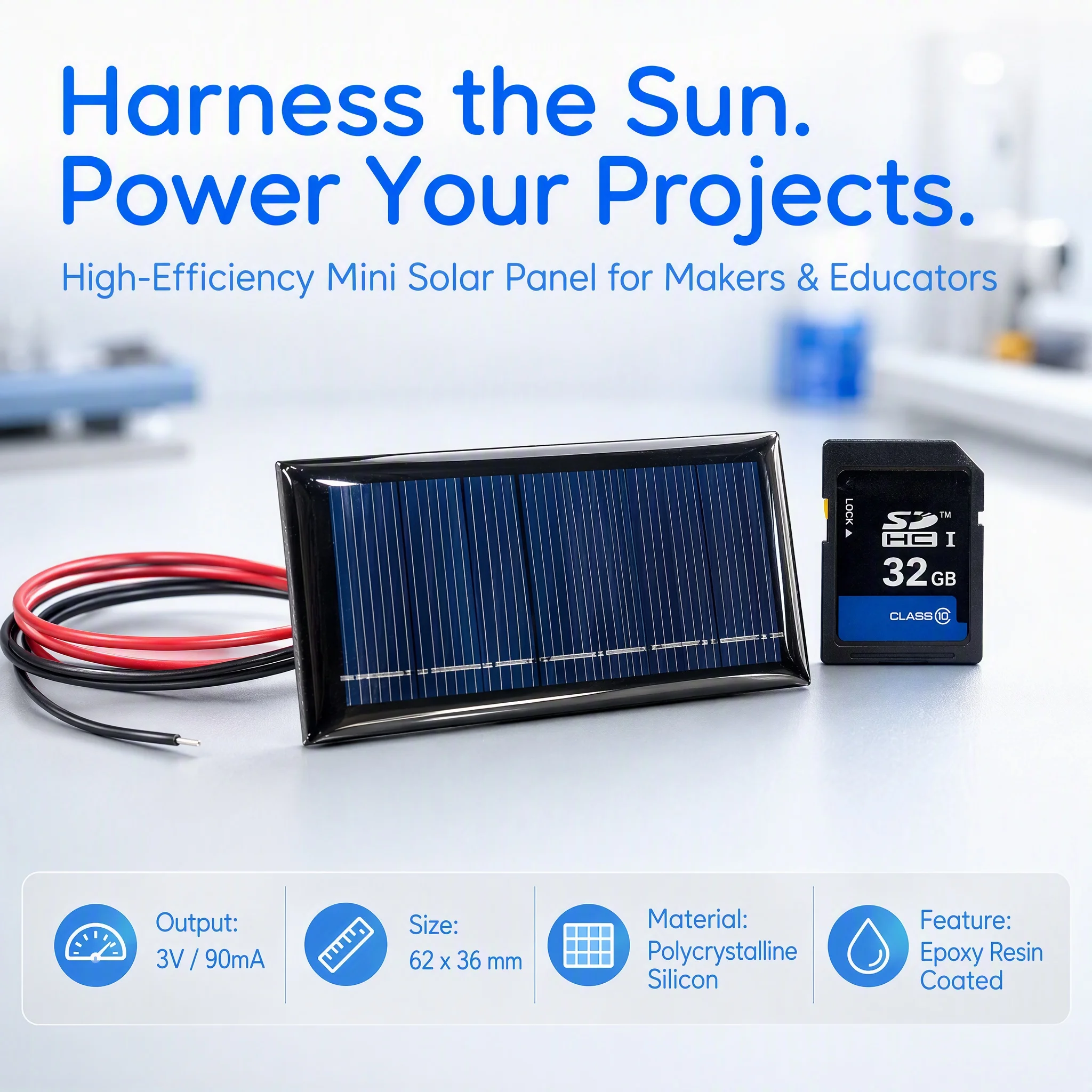 ZINIKIF 10 Stück 3V 90mA Epoxidharz-Solarmodule, 62*36mm, können in Reihe oder parallel geschaltet werden, für DIY-Spielzeug-Bildungszwecke – Detail 1