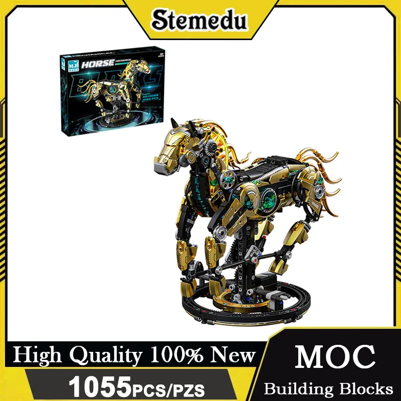 Blocs MOC techniques créatifs, 1055 pièces, kits de modèles d'animaux de cheval mécaniques mobiles, jouets d'ingénierie à monter soi-même, cadeau d'anniversaire et de noël