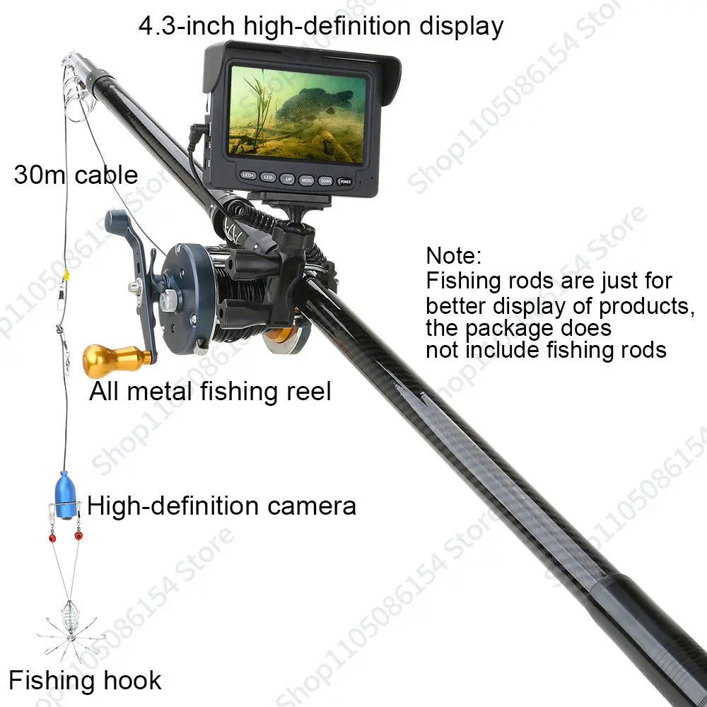 high definition large screen fish finder underwater camera muddy water fishing equipment (No wheel and no rod 4.3 inch package)