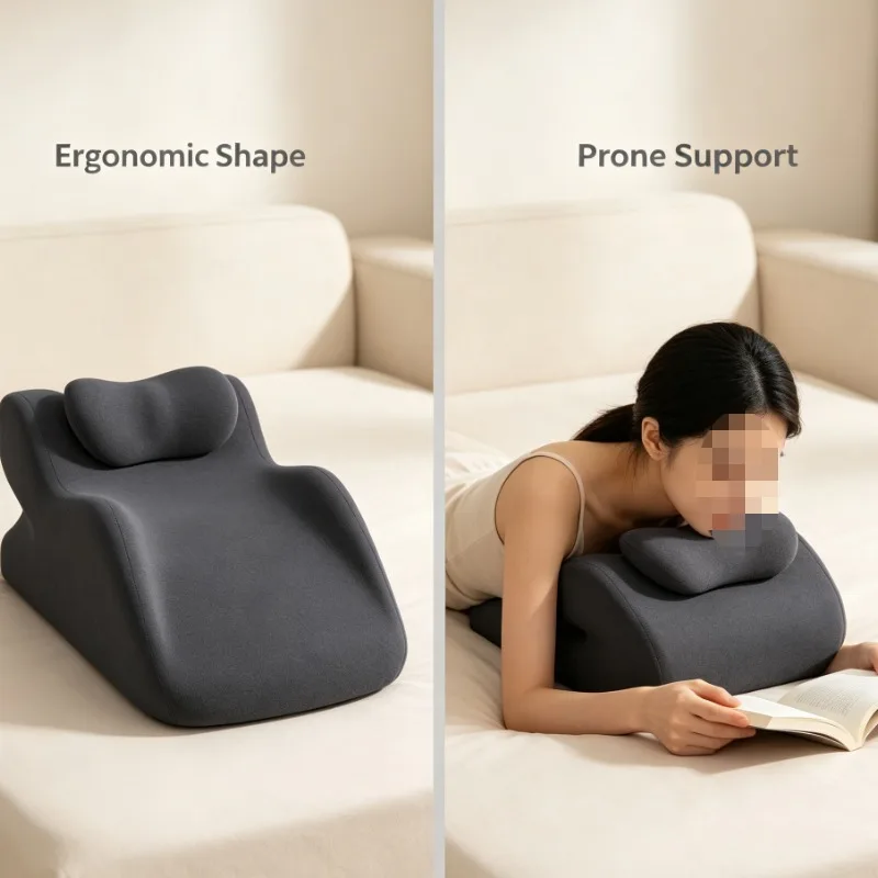 Ergonomic Memory Foam Prone Pillow for Sleeping Reading Phone Use Bed Stomach Sleeper Support Cushion with Headrest