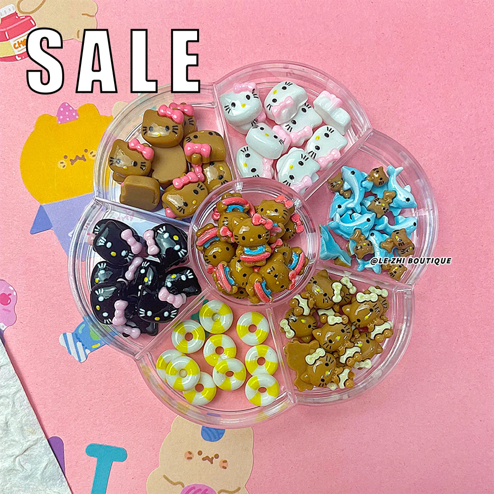 70Pcs Sales Promotion Sanrio Coffee Color Skin Hello Kitty Nail Resin Accessories Charm Diy Phone Case Hairpin Nail Art Ornament