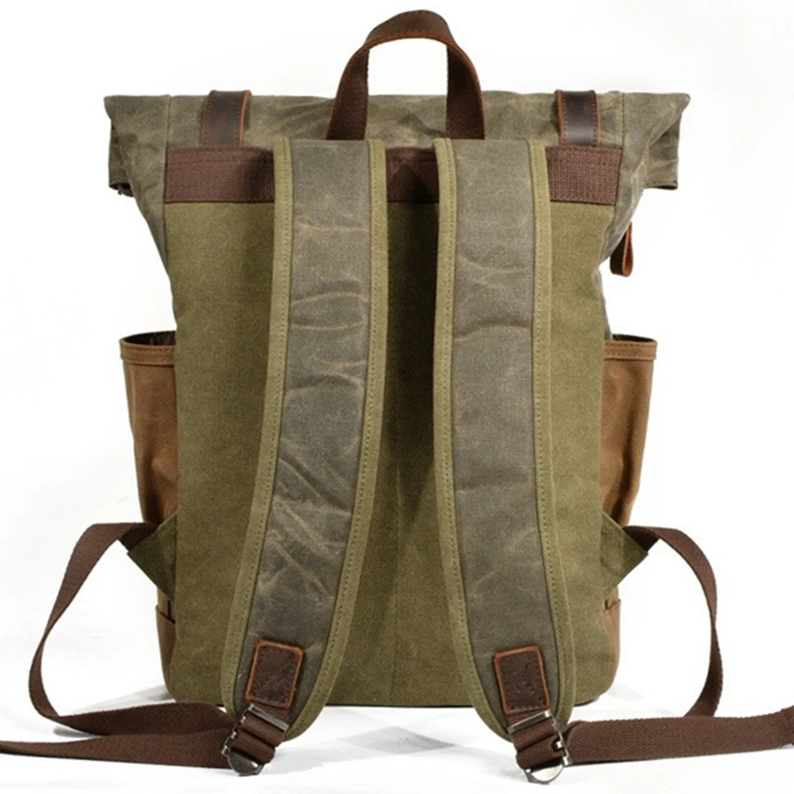 Outdoor Shoulders Business Computer Backpack Large Capacity Travel Waterproof Canvas Splicing Genuine Leather Hiking School Bags