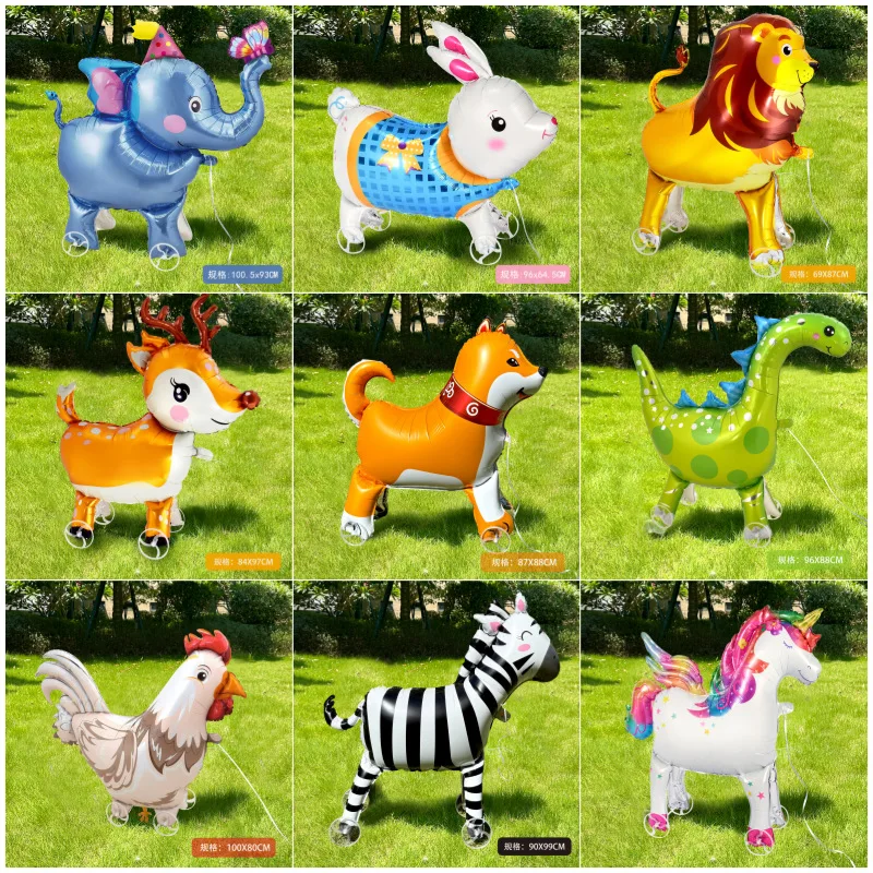 

Internet Celebrity Walking with Wheels Standing Animal Aluminum Film Balloon Cartoon Birthday Party Children Pet Photographing P