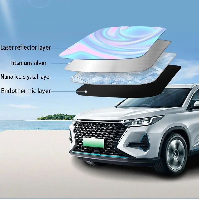 A prata e o pára-sol de prata titanium para o automóvel, dupla camada, engrossaram quatro camadas, pára-sol dianteiro da isolação