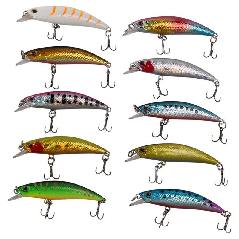 A89E-10PCS Lote Señuelo láser para colorear interno Minnow Señuelos de pesca flotantes Bass Crankbait 6Cm