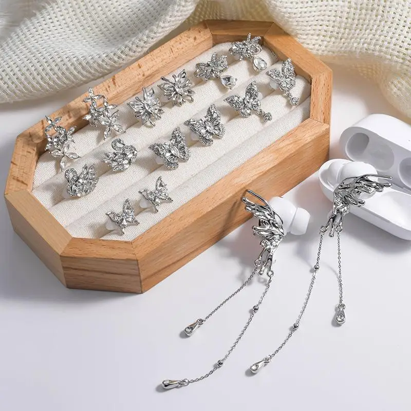 1Pair Butterfly Headphone Rhinestone Buckle DIY Zircon Headphone Decoration Clip Removeable Easy To Install Earbud Accessories view 3