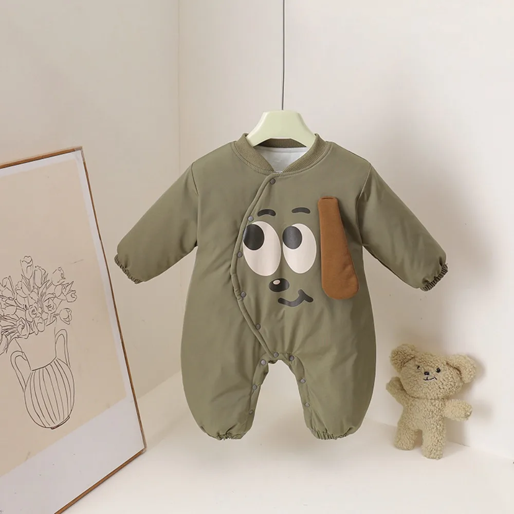 0-18M Winter New Baby Boy Cartoon Cute Western-style Smiling Face Dog Thin Cotton Clothes for Outdoor Rompers