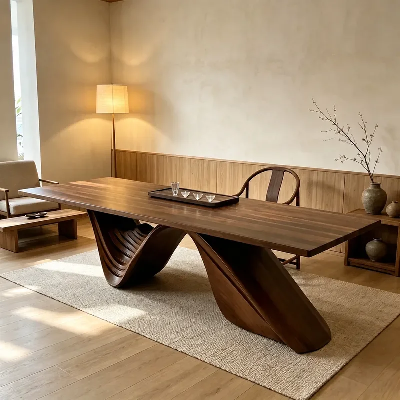 New Chinese Black Walnut Solid Wood Tea Table Mortise and Tenon Structure Modern Office Dry Brew Tea Table Italian Style