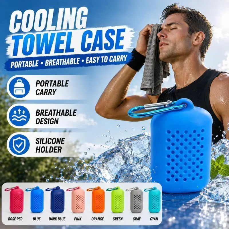 Silicone Cooling Towel Kit Portable Hollow Out Storage Pouch With Carabiner Clip for Outdoor Sports Gym Hiking Travel