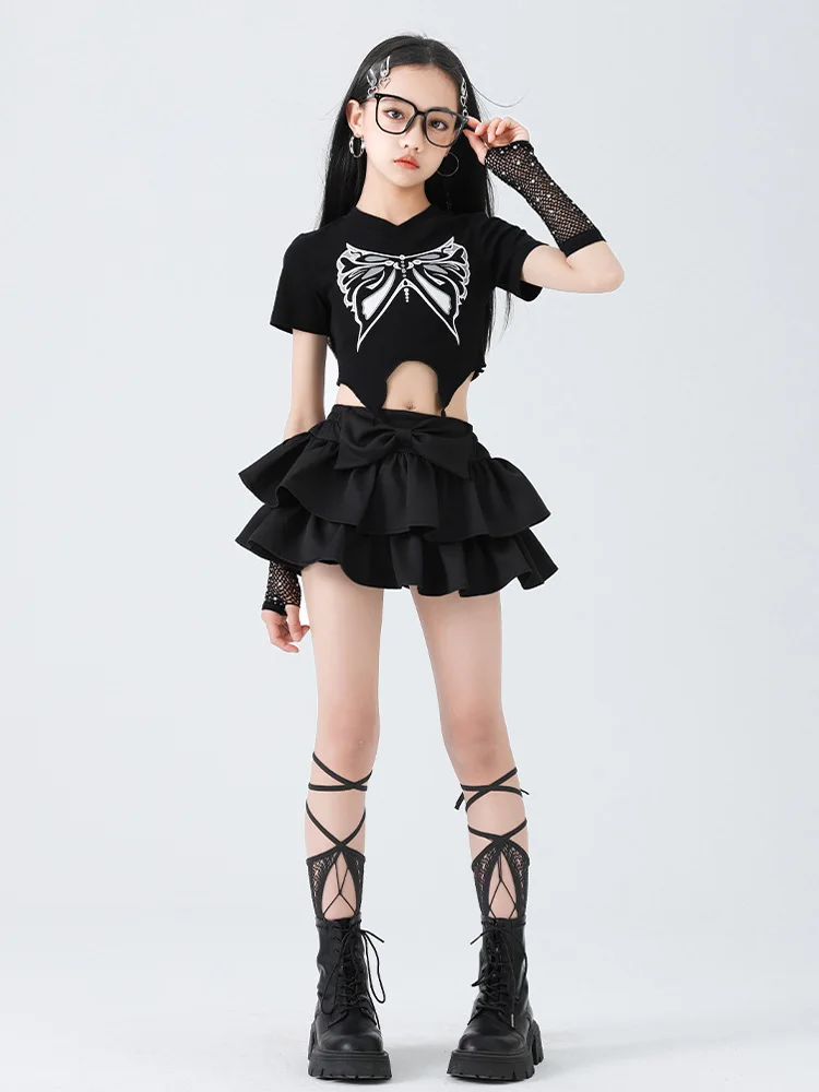 Ragazze K-pop Moda Crop Top Gonne a strati Set di vestiti Bambini Costume Hip Hop Bambini Street Dance Hot Girl Group Streetwear