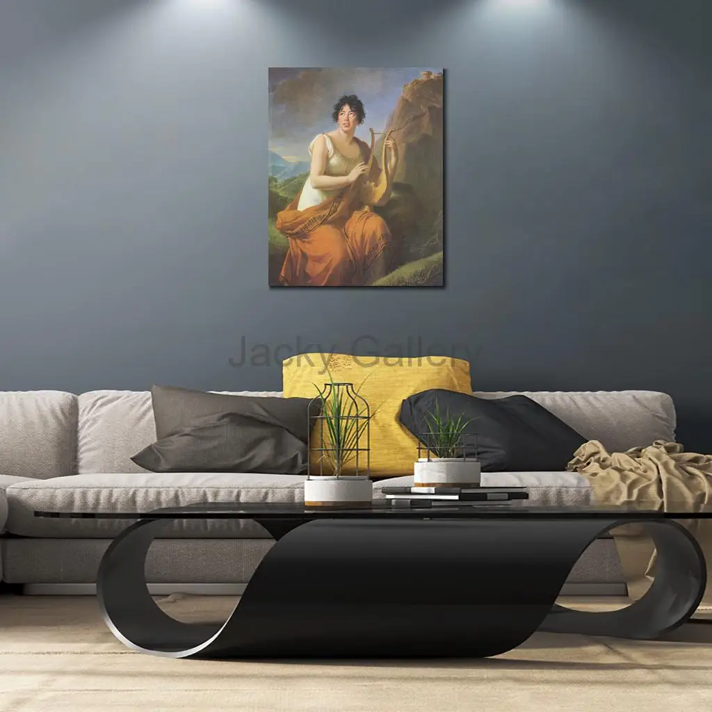 Portrait Madame Stael Large Hand Painted Oil Painting Elisabeth Vigée Le Brun Woman Canvas Art for Hotel Lobby Luxury Wall Decor