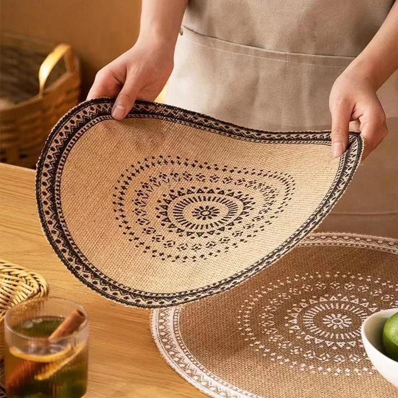 Round Jute Burlap Table Woven Placemats with Fringe,Vintage Place Mat Holidays Kitchen Everyday Table Decoration and Accessories