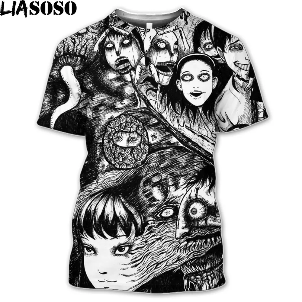 LIASOSO Junji Ito T-shirts Horror Comics Men Women's Tshirt Human Nature Manhwas Casual Hip Hop Oversized Streetwear Swearshirt