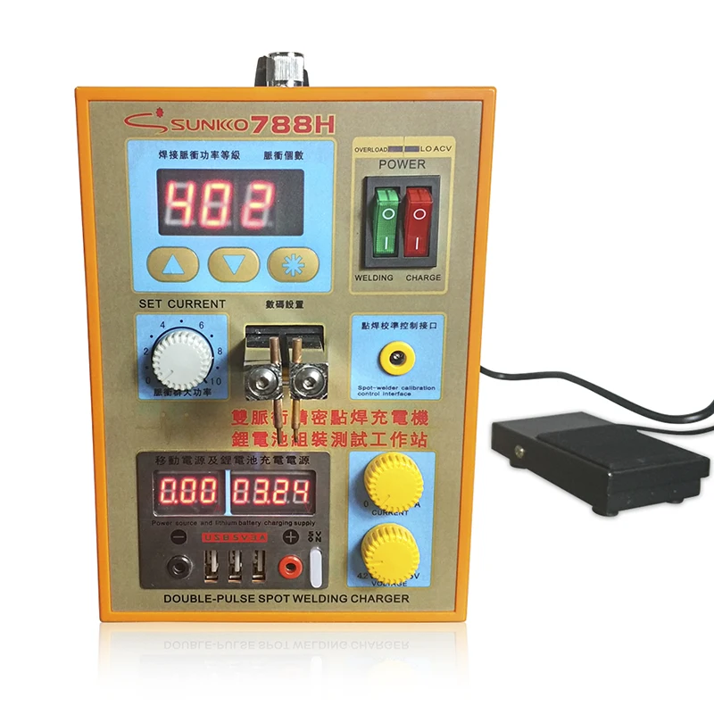 SUNKKO 788H USB Battery Spot Welder USB Charge Test LED Lighting 220V 110V Spot Welding Machine 18650 Battery Test Spot Welding