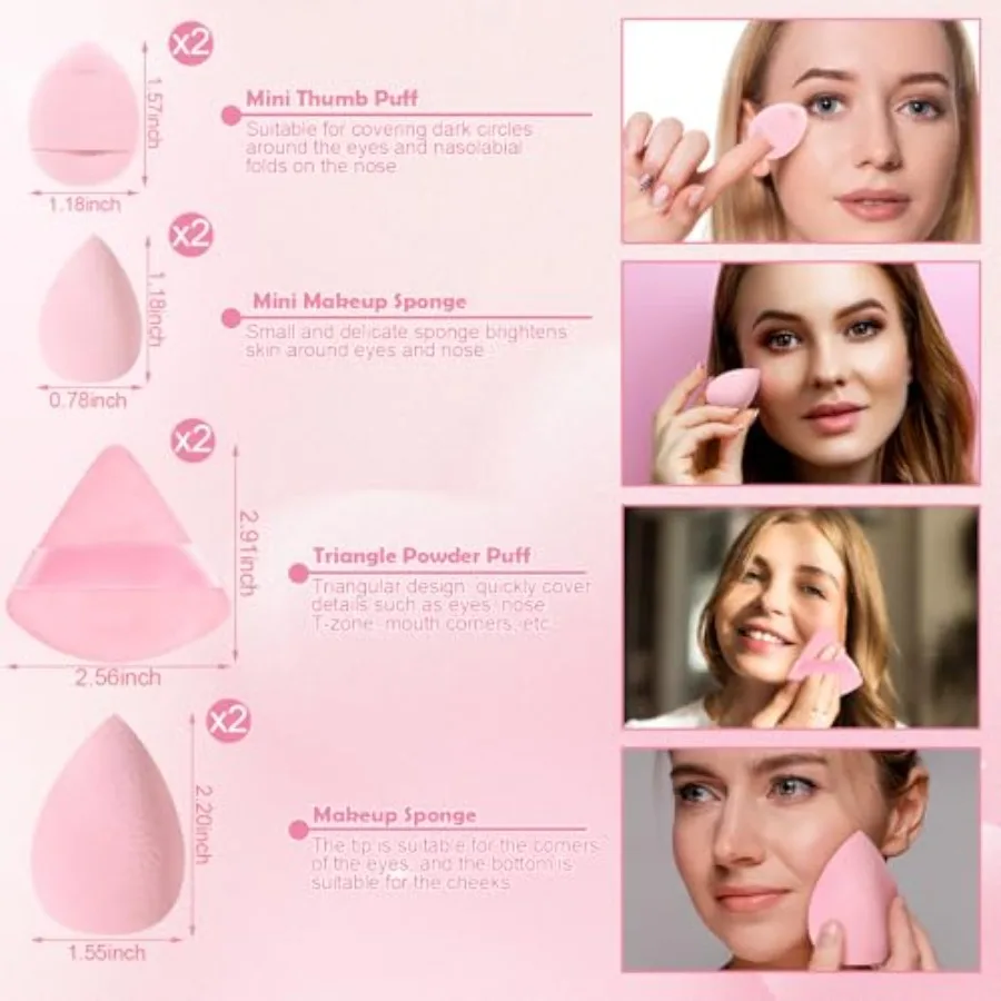 20 STKS Reismake-upborstelset 10 stuks kleine make-upborstels met spiegelopbergtas en 8 STKS make-upsponzen voor thuisreizen Feest