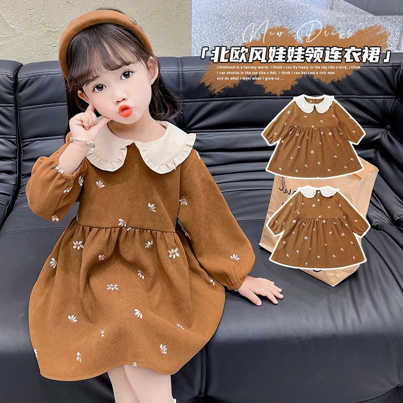 

2026New Nordic Style Doll Collar Dress for Girls, Fashionable Princess Dress for Little Girls