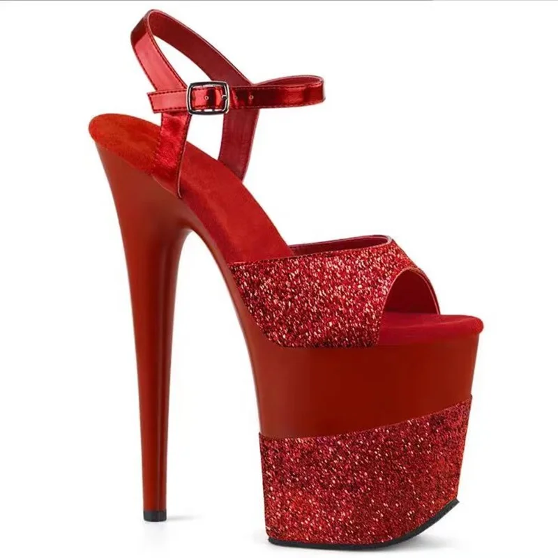 Solid Glitter Platform Sandals Thin High Heel Peep Toe Fashionable Sexy Cool Summer Big Size Woman Shoes Zapatillas Mujer