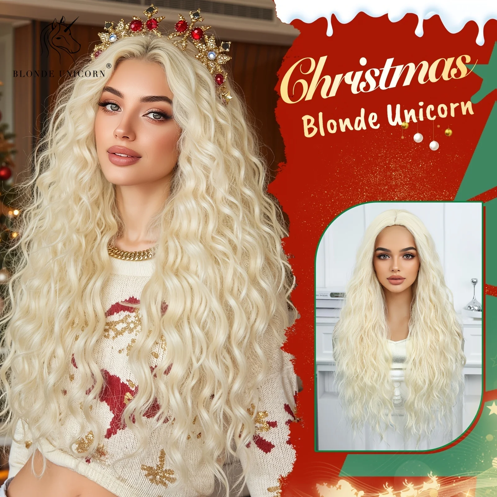 

Voluminous Platinum Blonde Middle Part Long Curly Synthetic Wig for Women Heat Resistant Fluffy Textured Hair for Daily Party