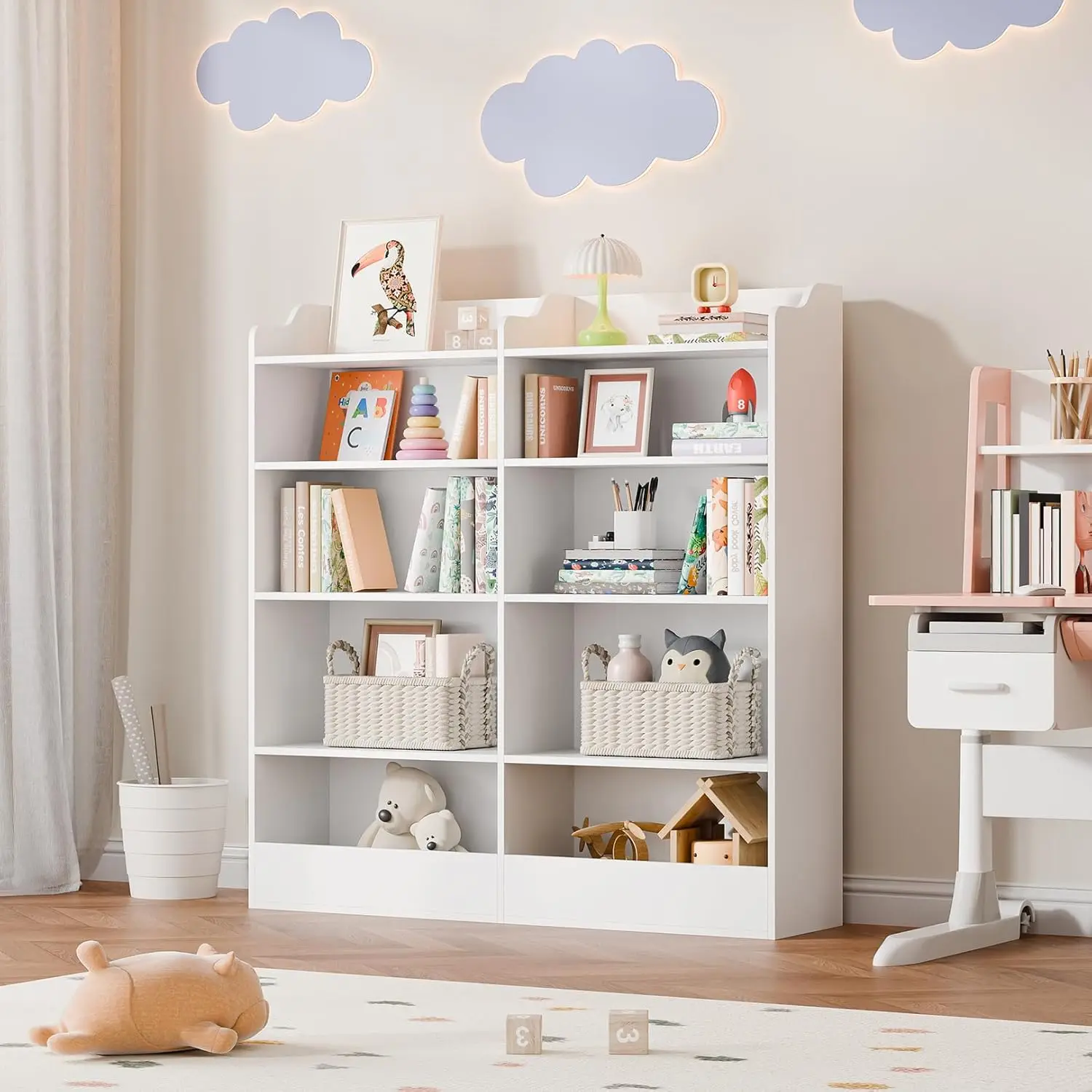 منظم تخزين الألعاب مكون من 5 طبقات، رف كتب للأطفال، خزانة مكعبة بيضاء للمنزل الدافئ