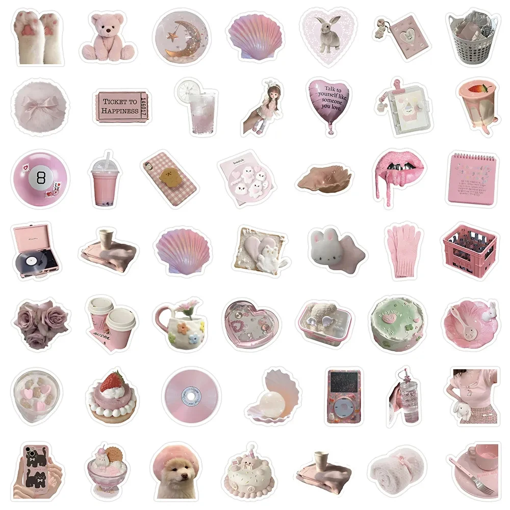 10/30/50/100pcs Ins Style Pink Coquette Aesthetic Stickers Cute Cartoon Waterproof Decal DIY Notebook Phone Decoration Sticker