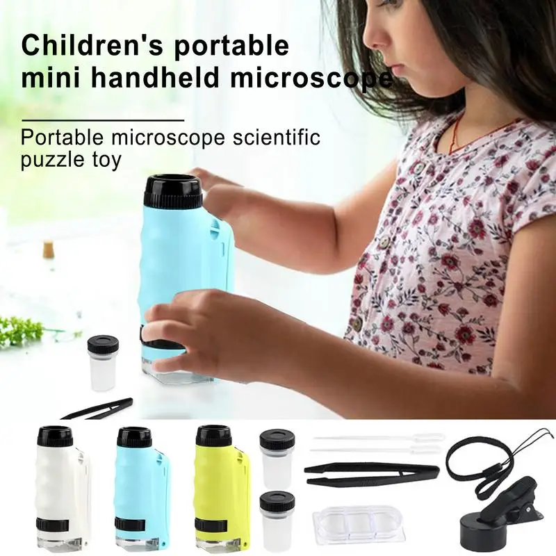 

Kids Portable Microscope 250X Magnification Children's Handheld Microscope Toy With LED Light Scientific Puzzle Toy Outdoor Trip