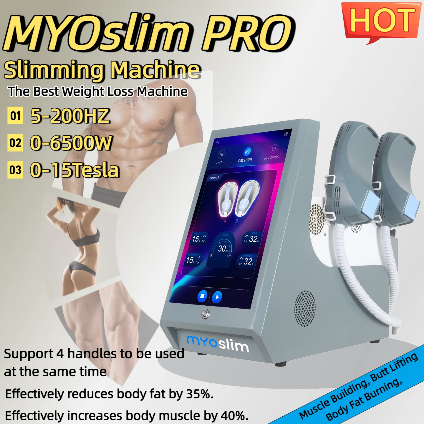 

EMS MYOs Neo Sculpt Machine Черное золото EMS RF 6500 Вт Скульптура жира и тела Стимуляция мышц для похудения Электромагнитная технология CE