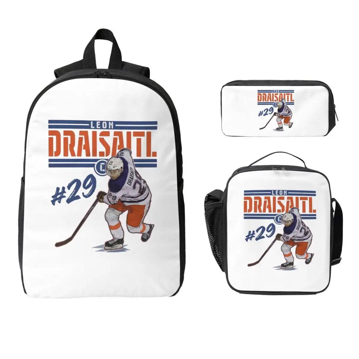 Connor McDavid 97 For Edmonton Oilers Fans Backpack Student Boys Girls BookBag School Bag 3ps Insulated Lunch Bag Pencil Case