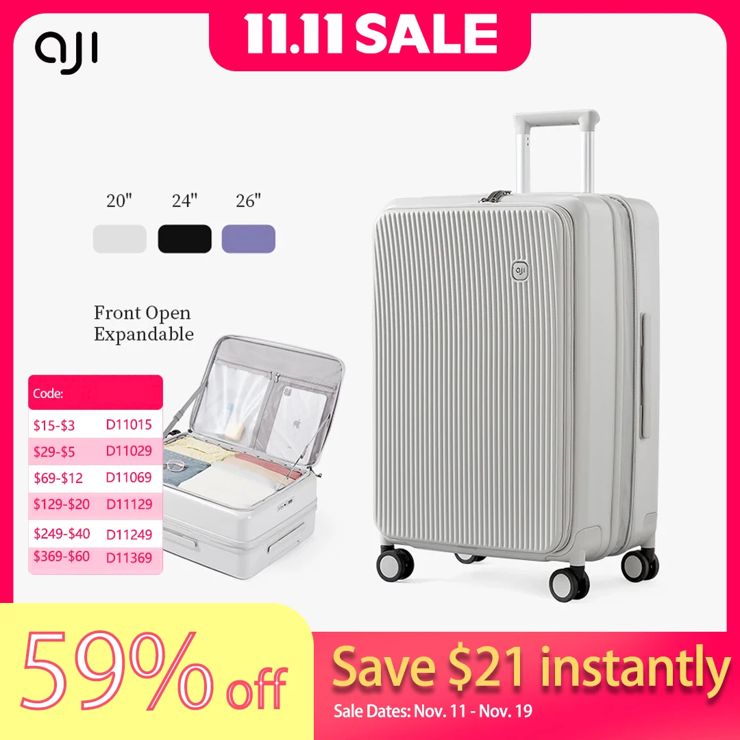 

Дорожный чемодан Aji для багажа, новый дизайн, крышка с боковым отверстием и расширяющейся вместительностью 40 мм, дорожный чемодан 20, 24, 26-дюймовая сумка на колесике