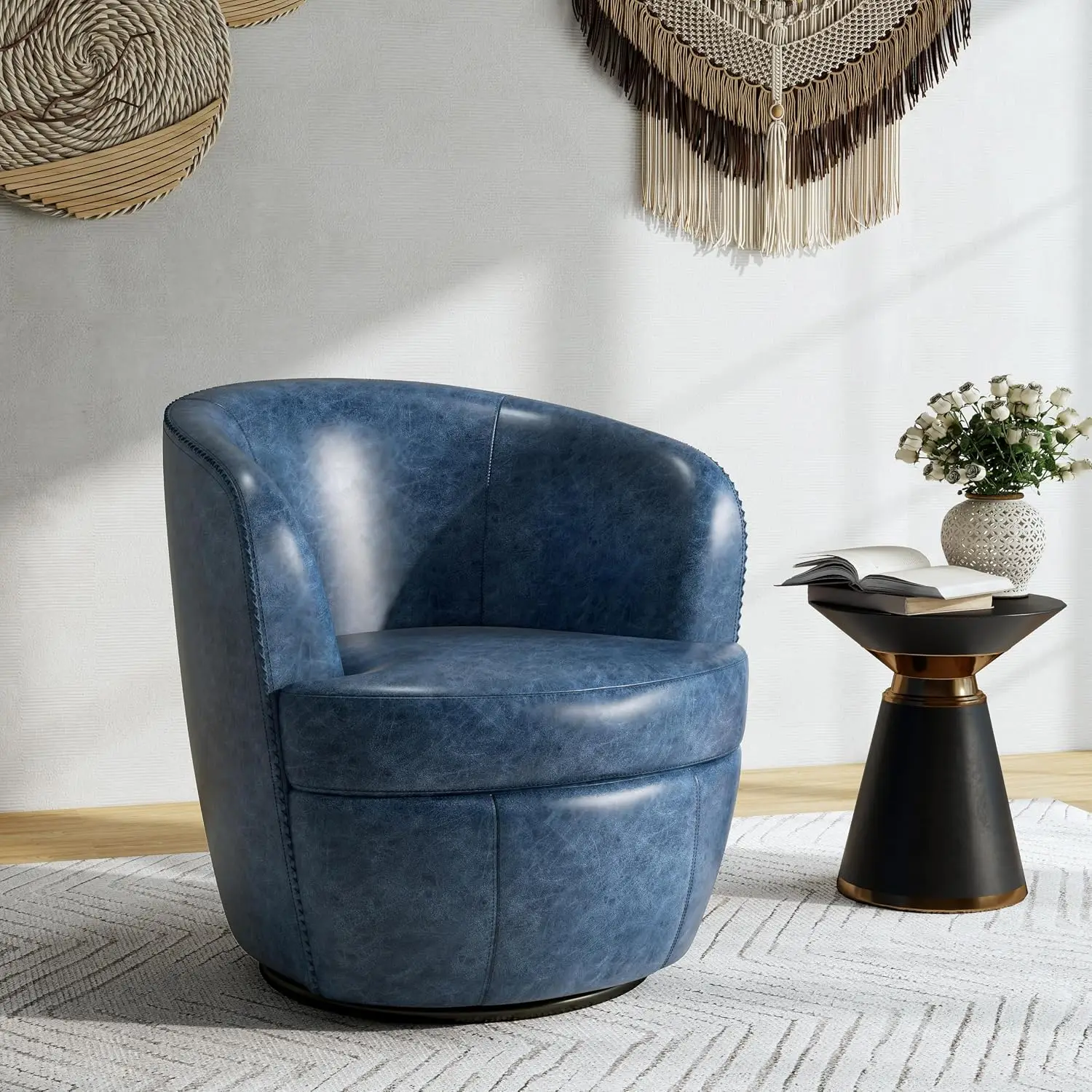 Oversized Swivel Barrel Chair Comfy Reading Armchair Navy Set 1, Customized