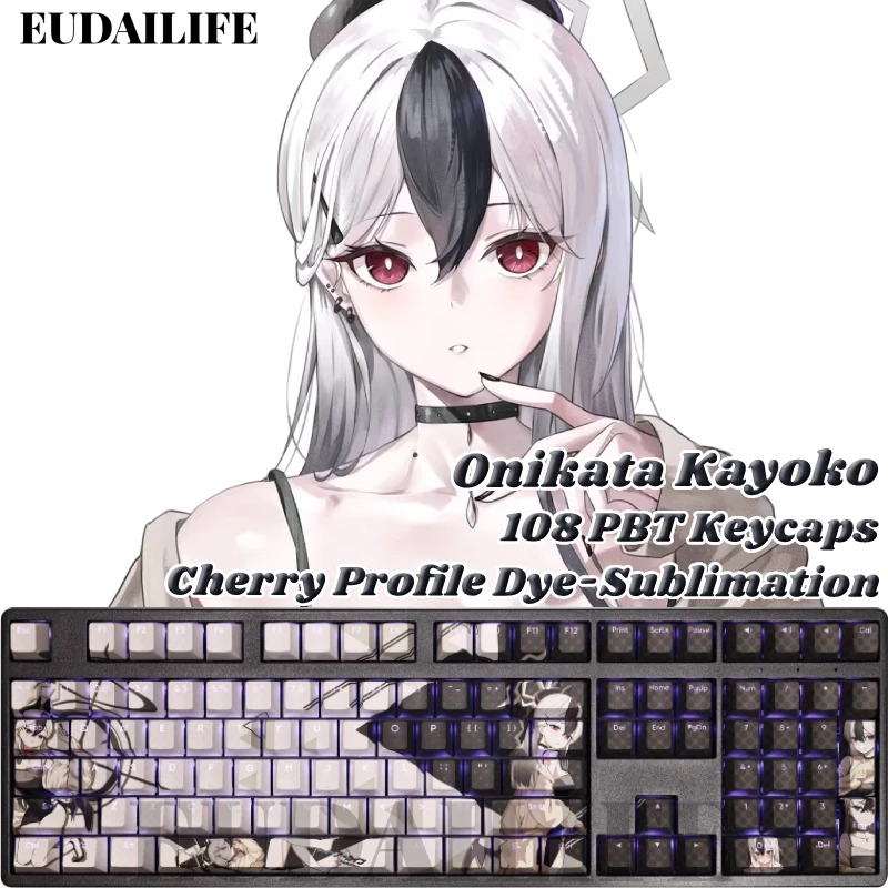 onikata kayoko azul arquivo pbt sublimacao luz transmitindo cereja cruz eixo interruptor para teclado mecanico dye 108 keycaps 01