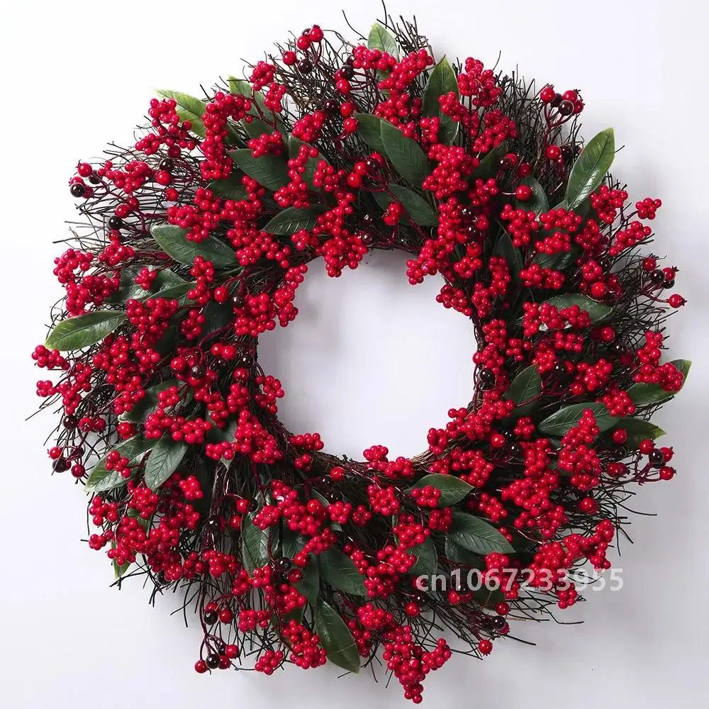 YeeNanee Christmas Decoration Wreaths for Front Door Handmade Cypress Leaf Red Berry Pine Wreath Xmas Home Wall Window Decor