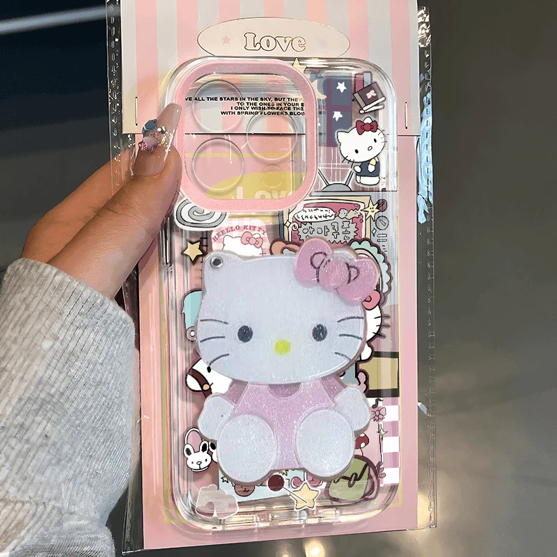 Funda de teléfono con dibujo de Hello Kitty, carcasa trasera bonita de caballo balancín Kawaii para iPhone 16, 15, 14, 13, 12, 11 Pro Max, 7, 8 Plus, XR, XS MAX, Y2K