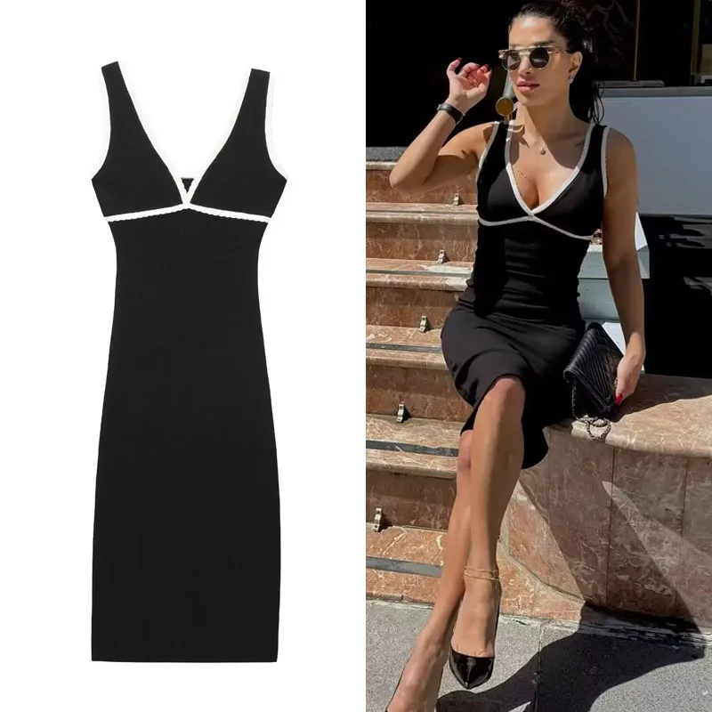 HXAO Women's Summer Sweaters Knit Short Black Dress Simple and Elegant Prom Dresses Women's Sexy Beachwear Summer Crochet Dress