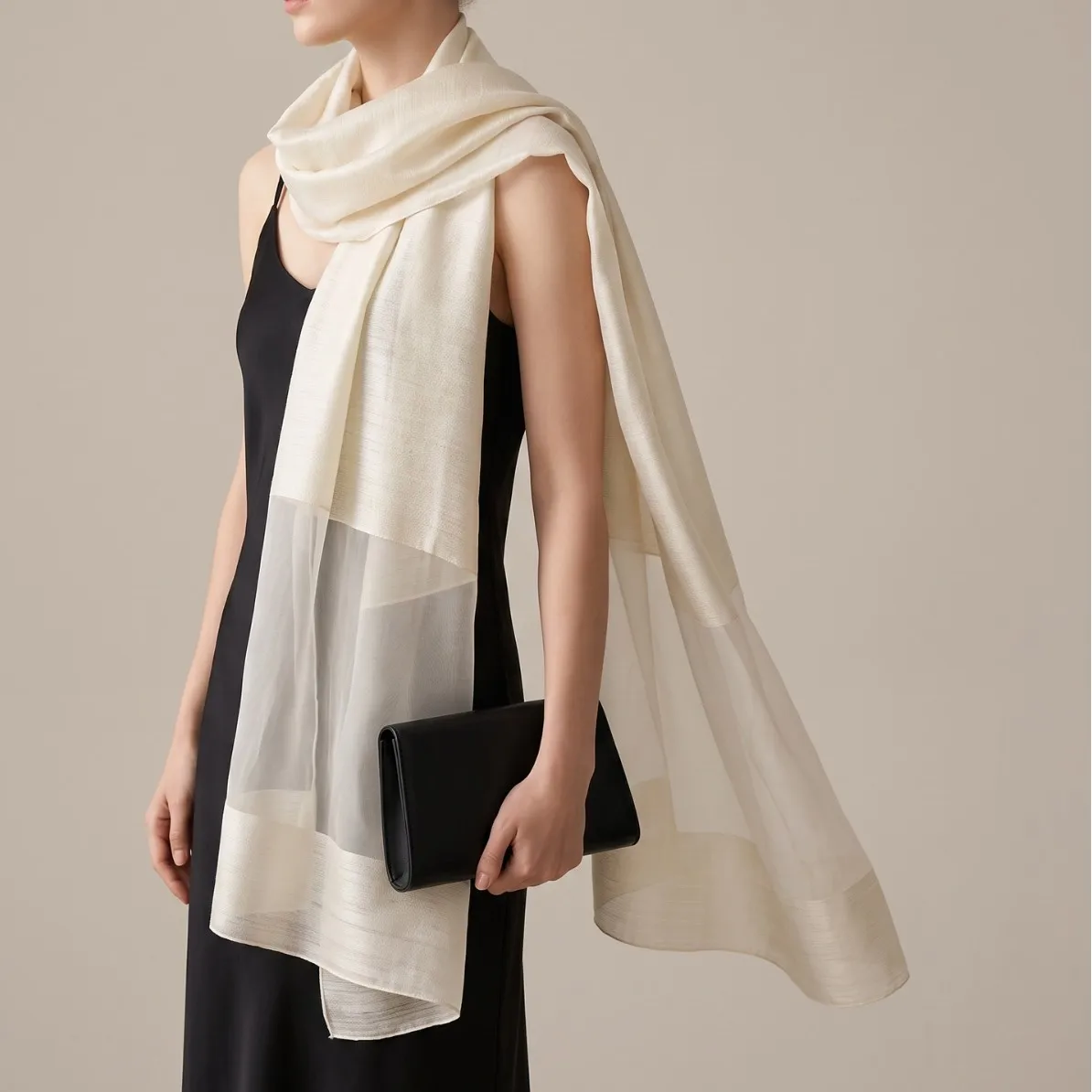 Early autumn breathable mulberry silk warm long silk scarf versatile atmosphere solid color plain weave scarf shawl