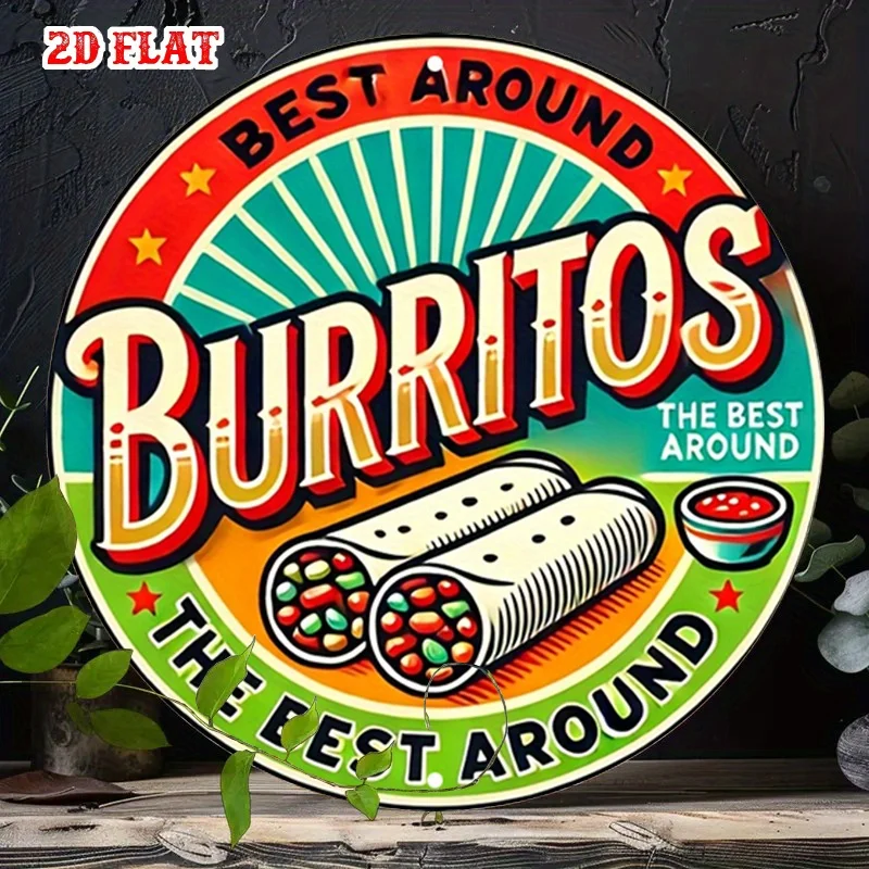 2D Flat - Round Aluminum Sign Featuring Delicious Food, Perfect for Showcasing Mexican Cuisine. This 7.87X7.87 Inch Tin Sign Hig