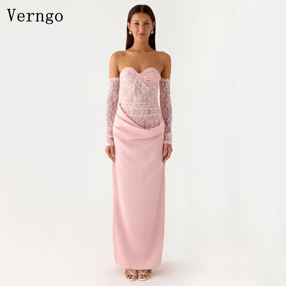 

Verngo Pink Crepe Lace Evening Dress Sweetheart Mermaid Maxi Prom Dresses Elegant Fashion Party Gowns Customized