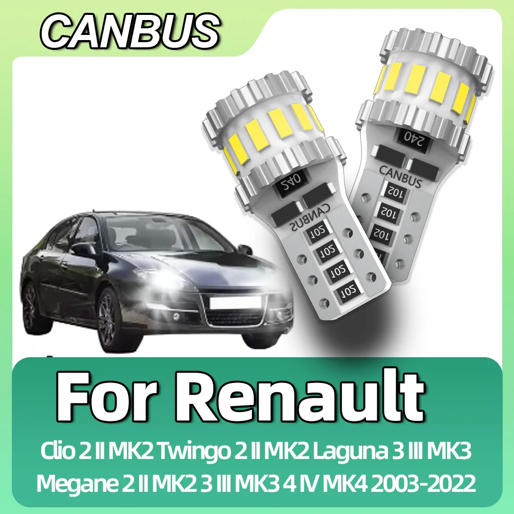 2x T10 LED License Plate Bulbs Interior Parking Lamp For Renault Clio Twingo Laguna Megane 2 II MK2 3 III MK3 4 IV MK4 2003-2022
