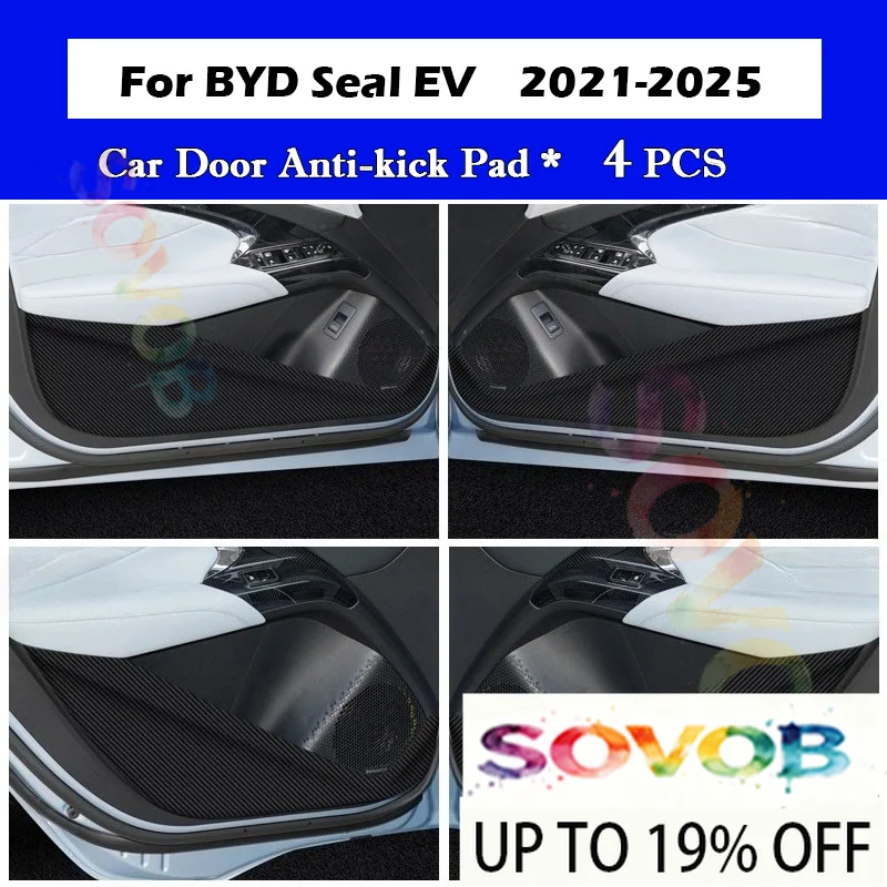 For BYD Seal DM-I EV 2021-2024 2025 Door Anti Kick Pad Protection Stickers Carbon Fiber Leather Inner Side Edge Film Accessories