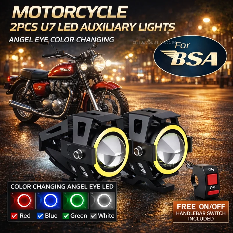 Waterproof Motorcycle LED Headlight 3000LMW U7 Motorbike LED Driving Fog Spot Light with Switch For BSA bsa Gold Star gold star