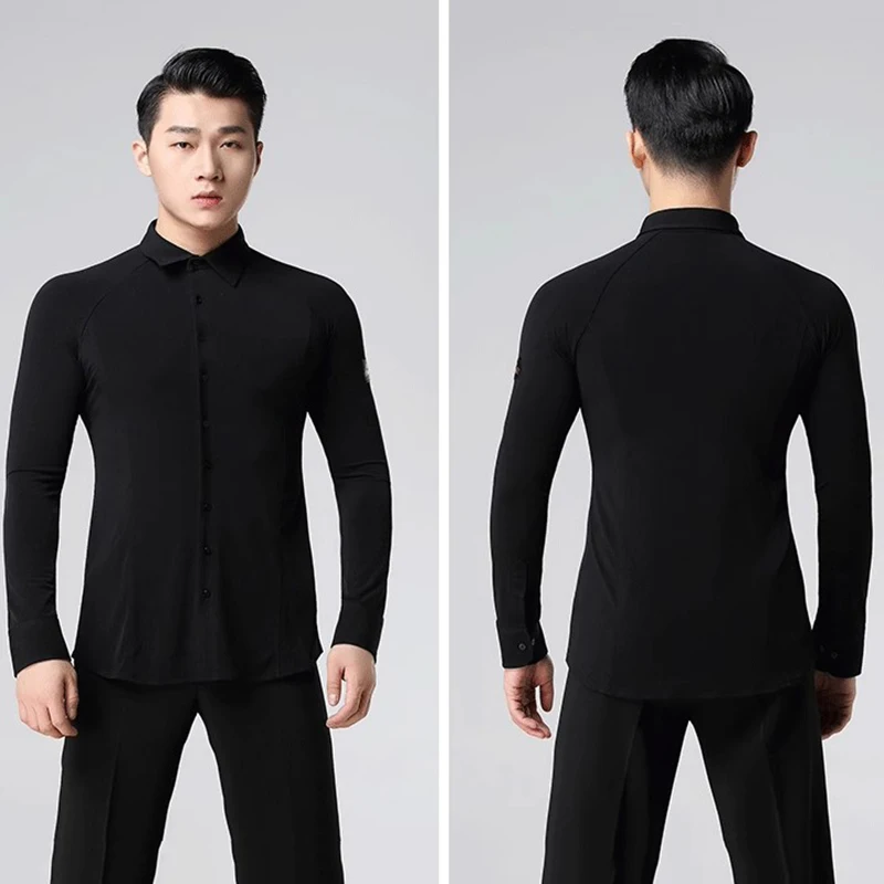 White Men Latin Dance Shirt Clothes Long Sleeve Standard Modern Ballroom Tops Performance Waltz Practice Dancewear Costumes