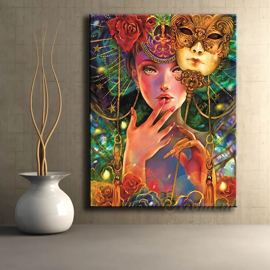 من أي وقت مضى لحظة 5D DIY الماس اللوحة امرأة الجنية قناع الماس التطريز الكامل مربع الراتنج ديكور للمنزل S2F349