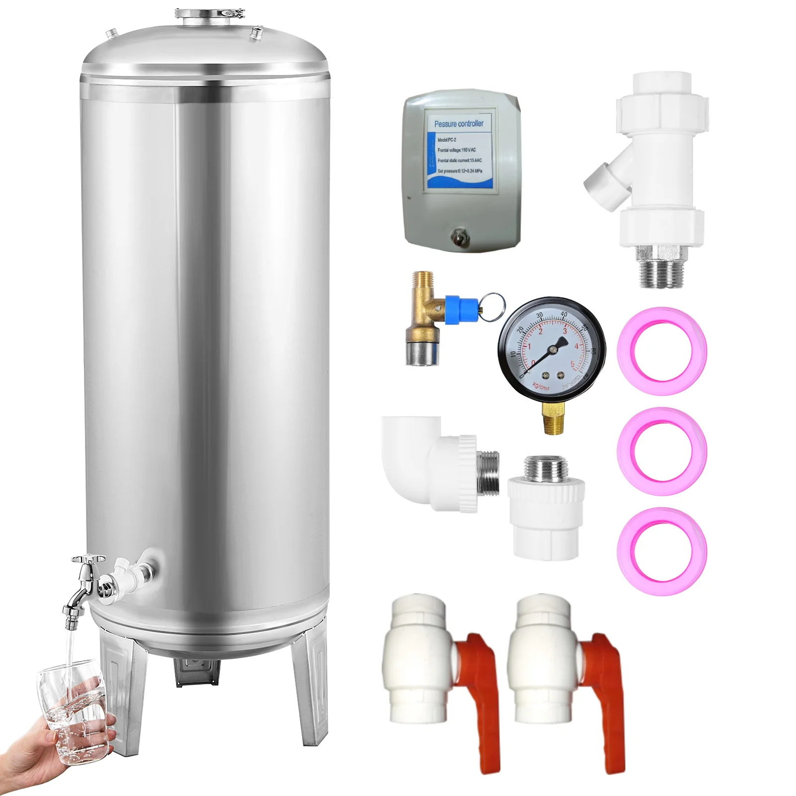 Well Pump Pressure Tank, 160L Automatic Well Pressure Tank,  Water Storage Pressurized Bladder Container for Farm Staircase