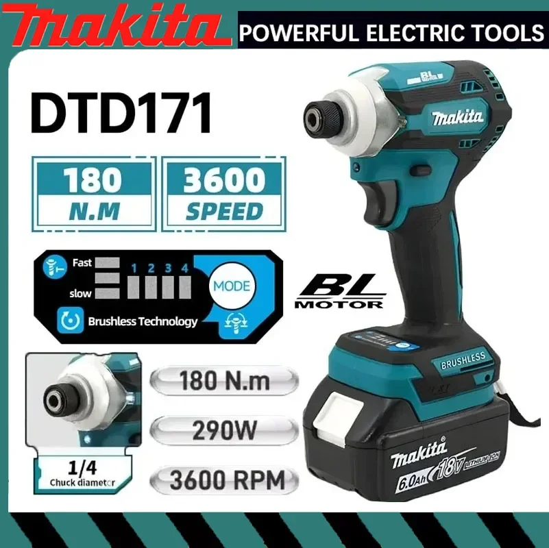 

Аккумуляторный ударный шуруповерт Makita DTD171 с бесщеточным двигателем, 18В, без АКБ и ЗУ, только инструмент